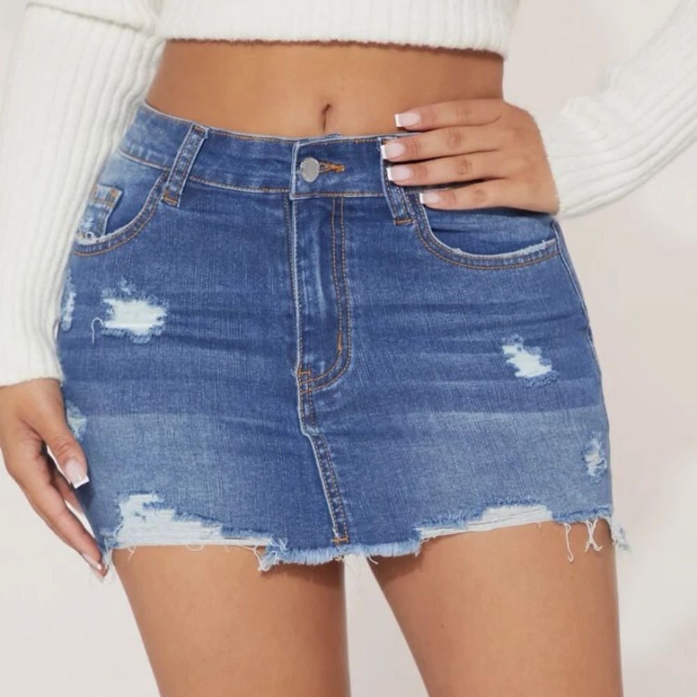 NEW: Petite Stretchy Denim Mini Skirt